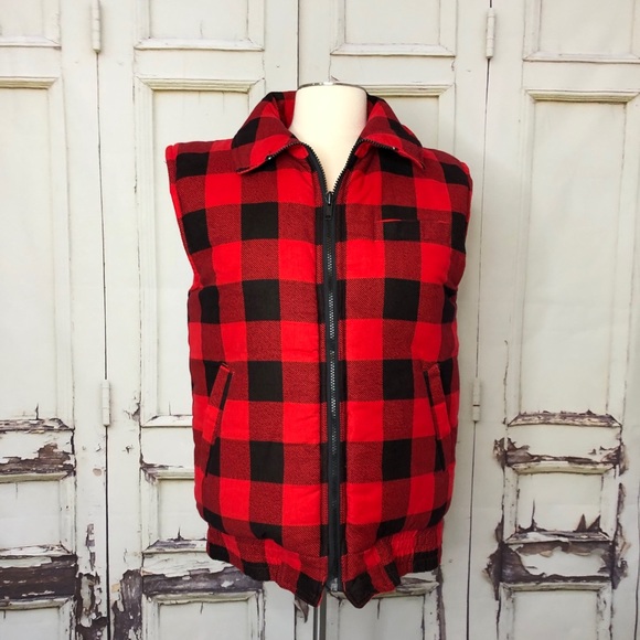 Jackets & Blazers - New without tag red black plaid flannel puffy vest